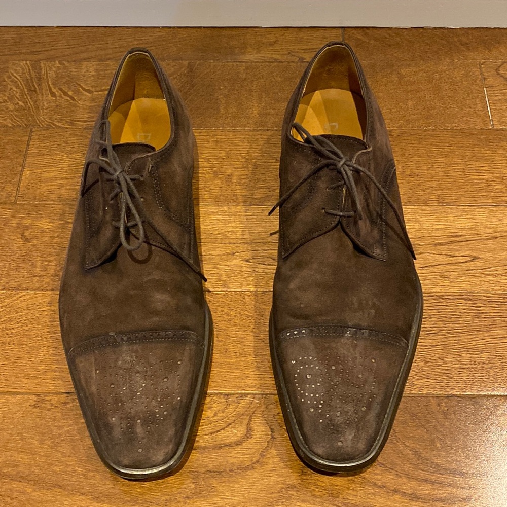 David’s - Chocolate Brown Suede Dress Shoes with Intricate Design, Size 43